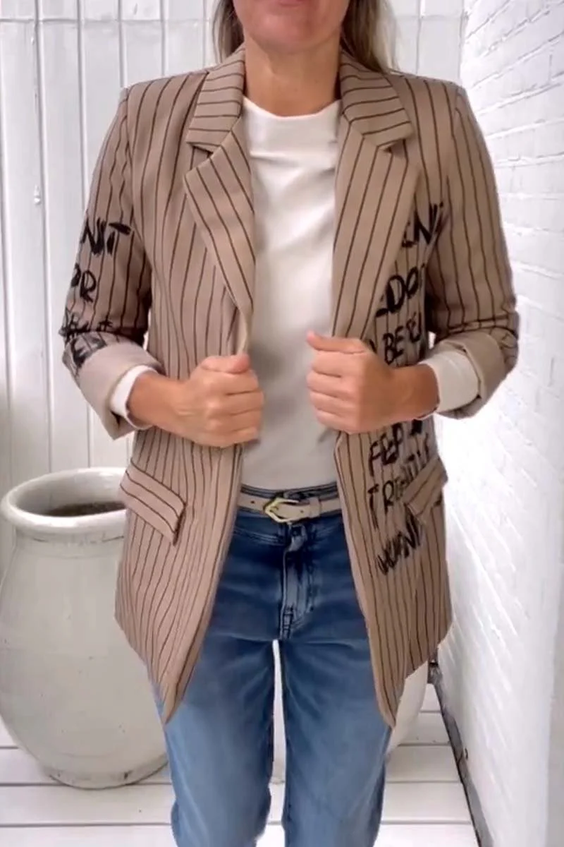 Women's striped letter print blazer
