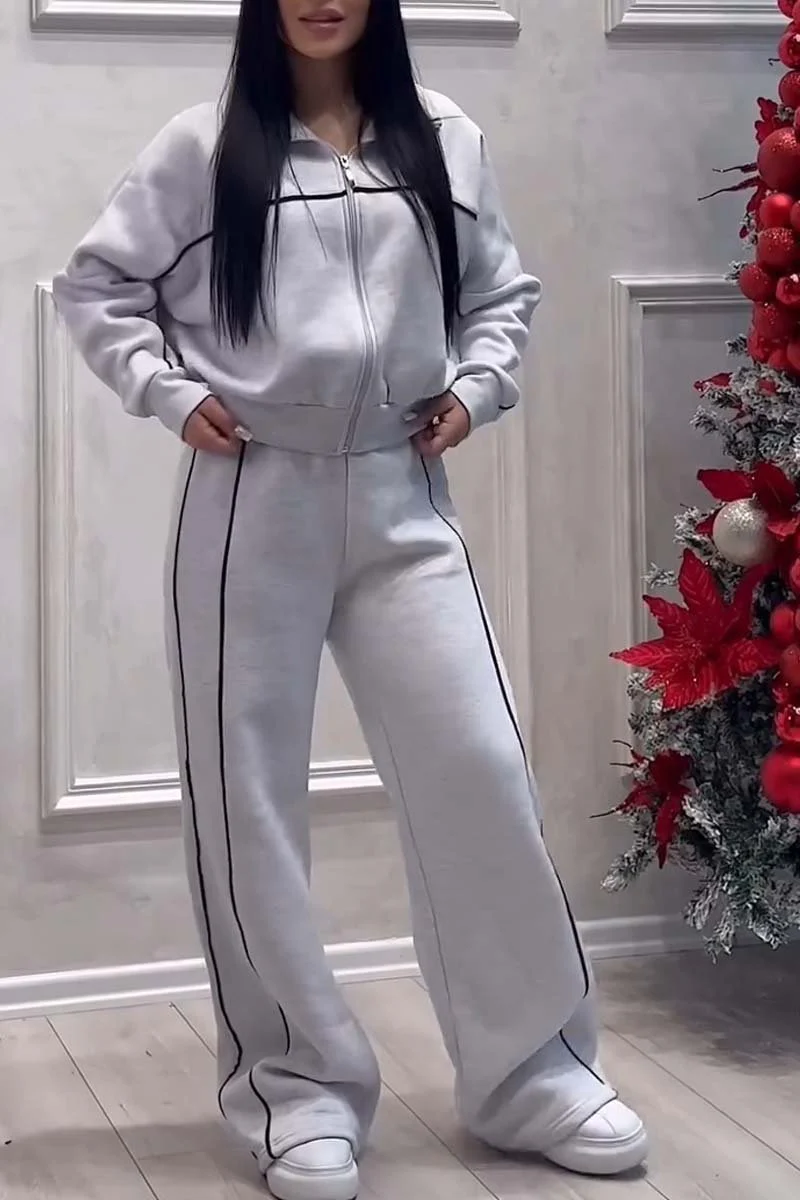 Women's casual sports zipper jacket wide leg pants suit